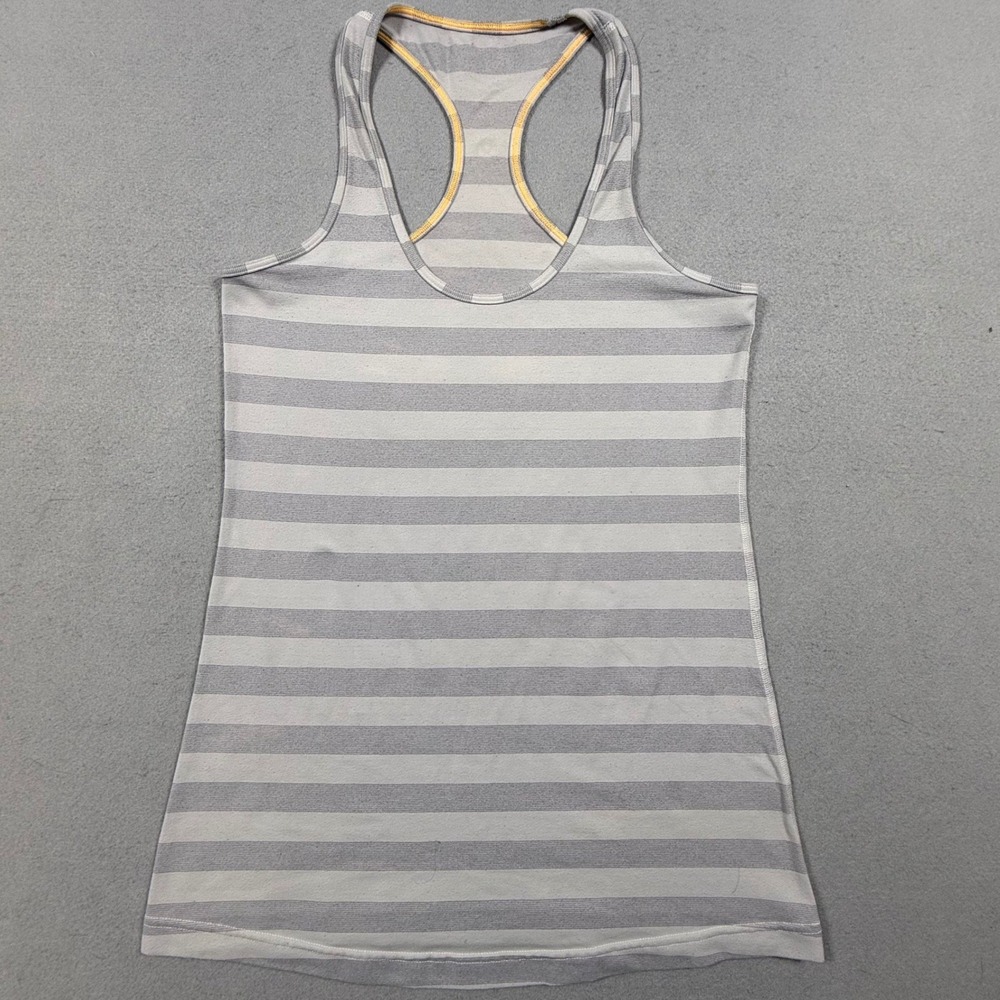 Lululemon Cool Racerback Tank Top Grey White Striped Athletic Yoga Gym